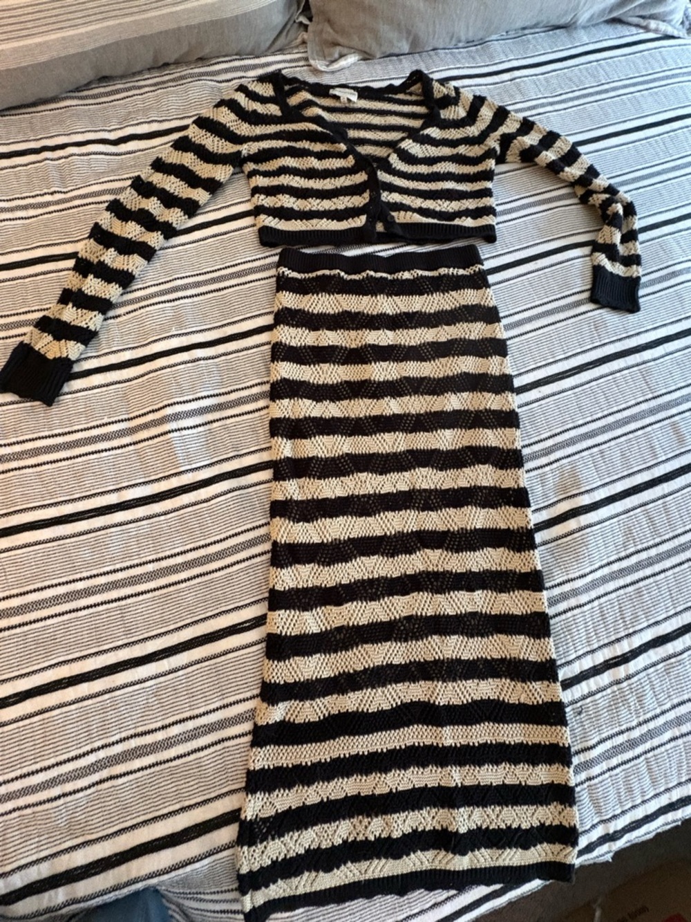 Freshman Black and Cream Striped Knit Set